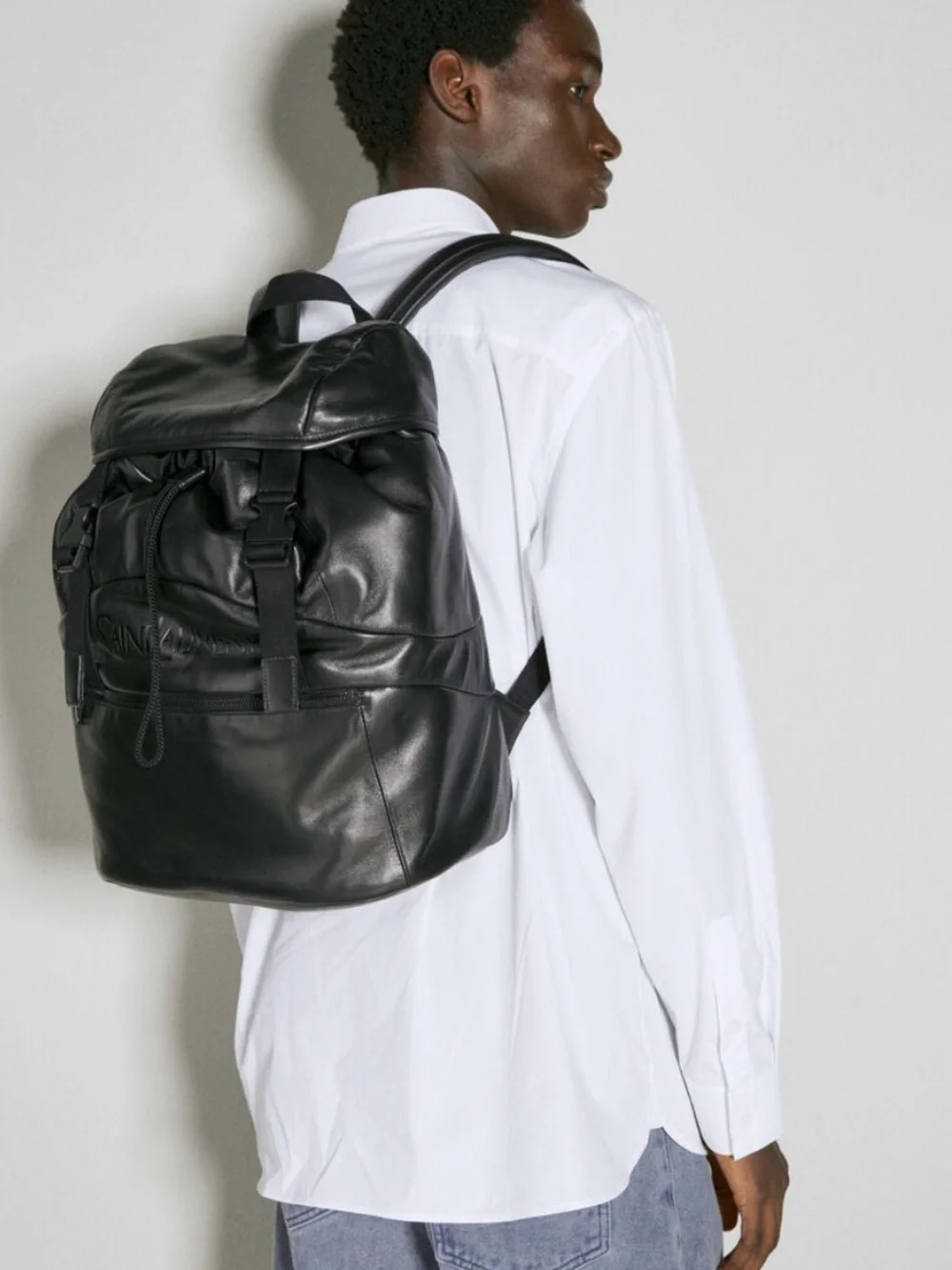 Saint Laurent Black Embossed Leather Backpack